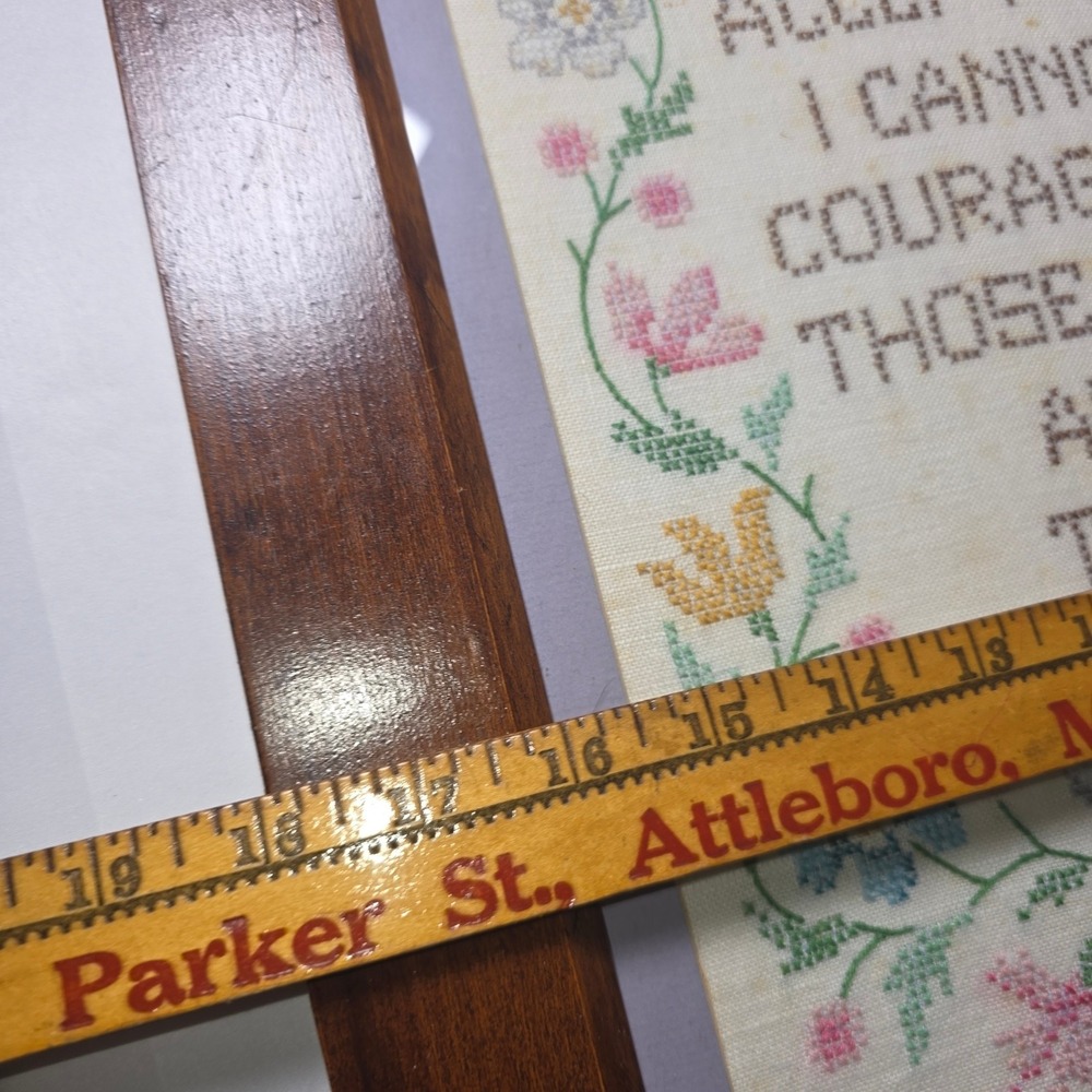 Vintage Serenity Prayer Framed Cross Stitch Sampler Floral Wood Frame 22x18 - Picture 3 of 3